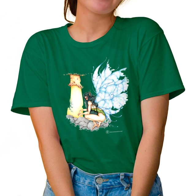 T-shirt donna colore kelly-green rappresentante Alnifolia di Giorgio Zocca.