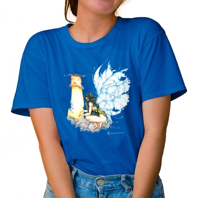 T-shirt donna colore tropical-blue rappresentante Alnifolia di Giorgio Zocca.