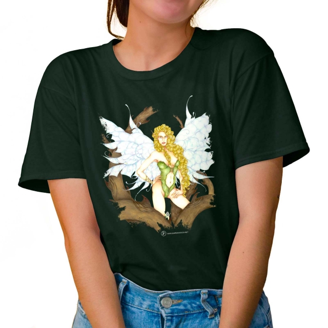 T-shirt donna colore forest-green rappresentante Dianthus di Giorgio Zocca.