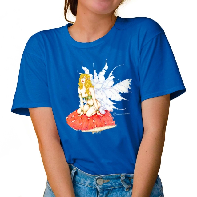 T-shirt donna colore tropical-blue rappresentante Fragaria di Giorgio Zocca.