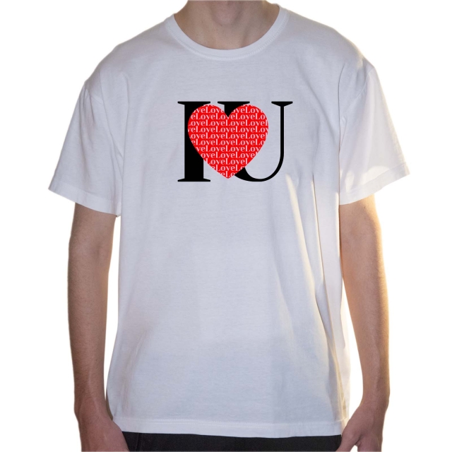 T-shirt white interamente in cotone rappresentante I Love U di Logo