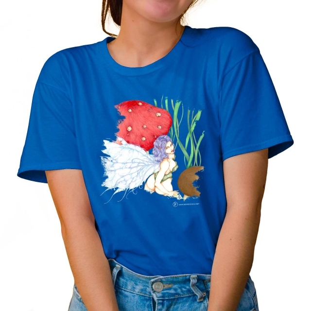 T-shirt donna colore tropical-blue rappresentante Manihot di Giorgio Zocca.