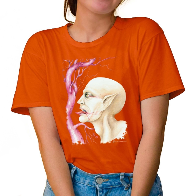 T-shirt donna colore orange rappresentante The Baron di Giorgio Zocca.