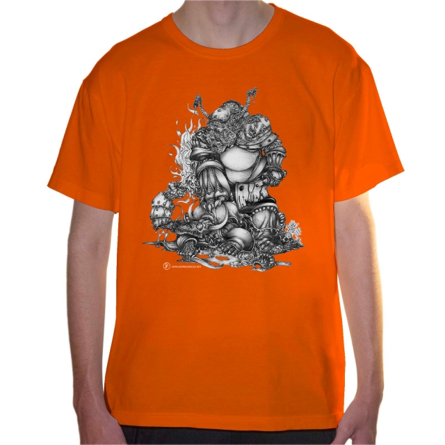 T-shirt uomo colore orange rappresentante Lothar vs Werner di Giorgio Zocca.