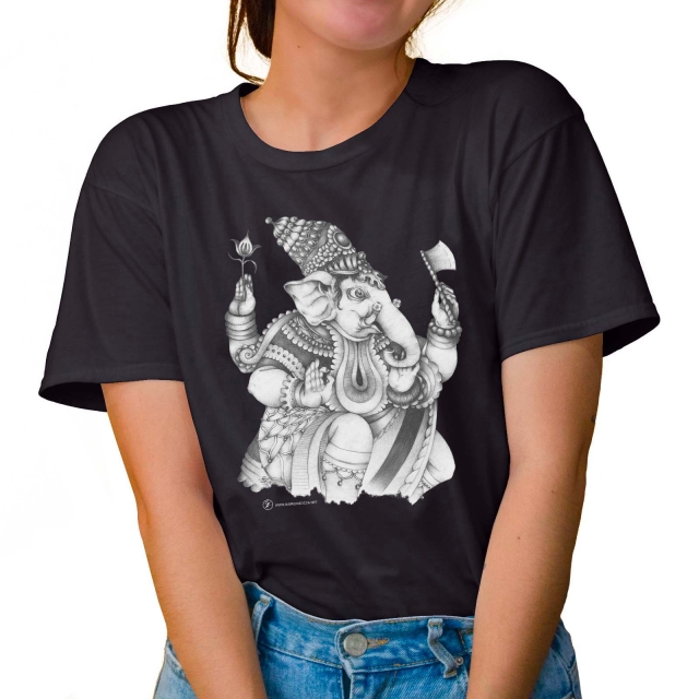 T-shirt donna colore dark-grey rappresentante Ganesha di Giorgio Zocca.