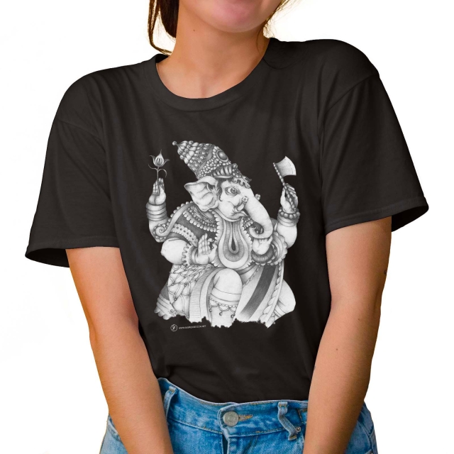 T-shirt donna colore dark-kakhi rappresentante Ganesha di Giorgio Zocca.