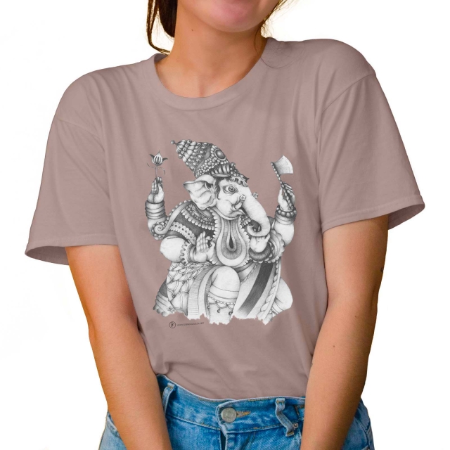 T-shirt donna colore light-sand rappresentante Ganesha di Giorgio Zocca.