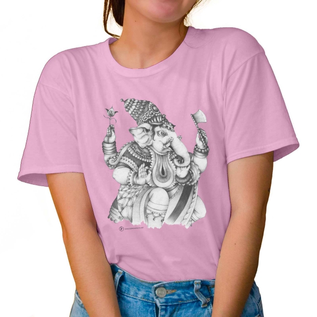 T-shirt donna colore pale-pink rappresentante Ganesha di Giorgio Zocca.