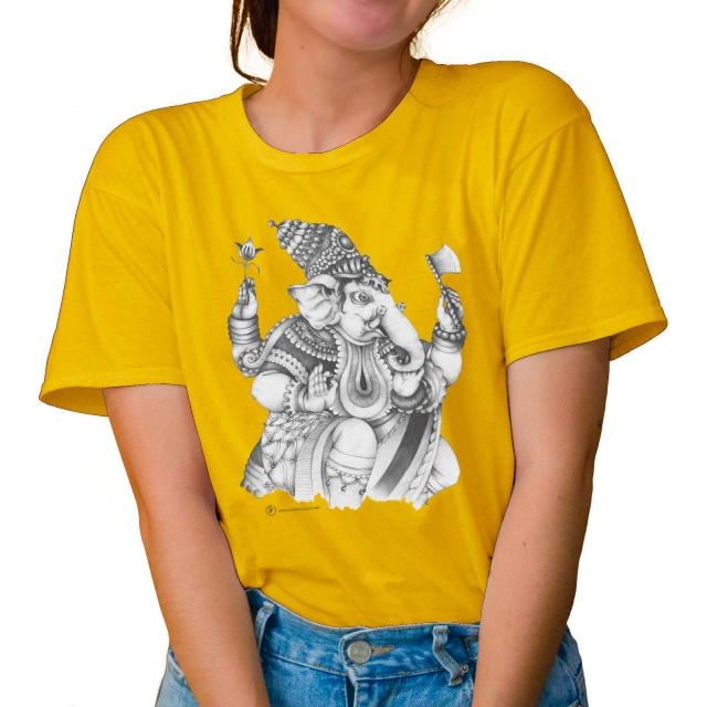 T-shirt donna colore yellow rappresentante Ganesha di Giorgio Zocca.
