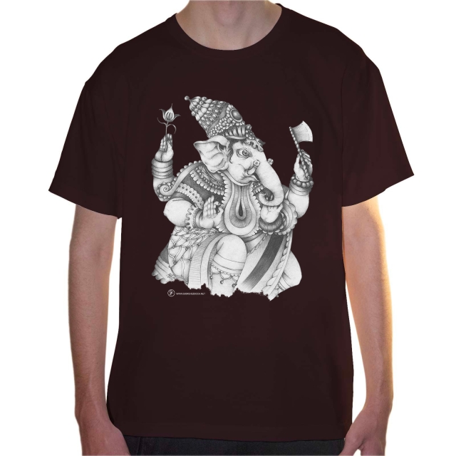 T-shirt uomo colore chocolate rappresentante Ganesha di Giorgio Zocca.