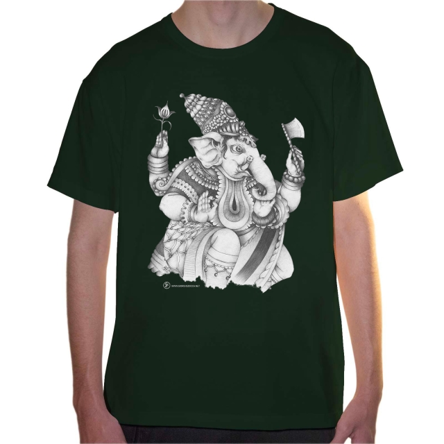 T-shirt uomo colore forest-green rappresentante Ganesha di Giorgio Zocca.