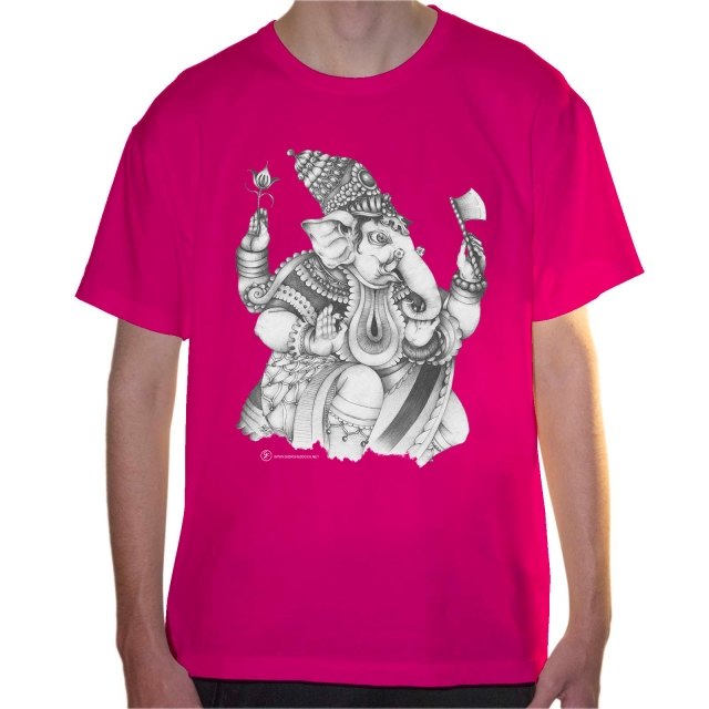 T-shirt uomo colore fuchsia rappresentante Ganesha di Giorgio Zocca.