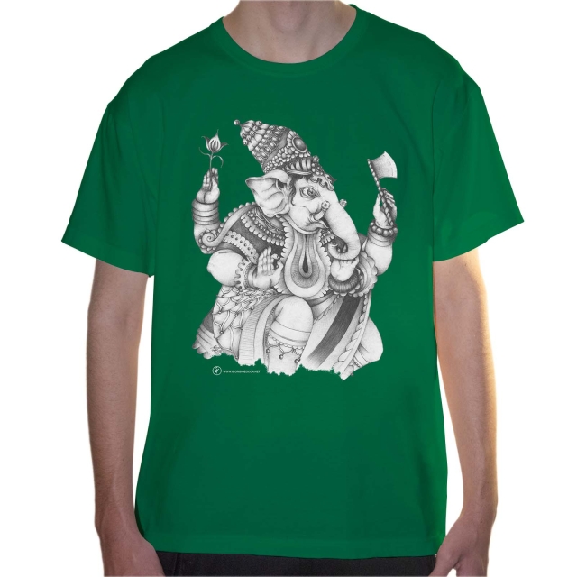 T-shirt uomo colore kelly-green rappresentante Ganesha di Giorgio Zocca.