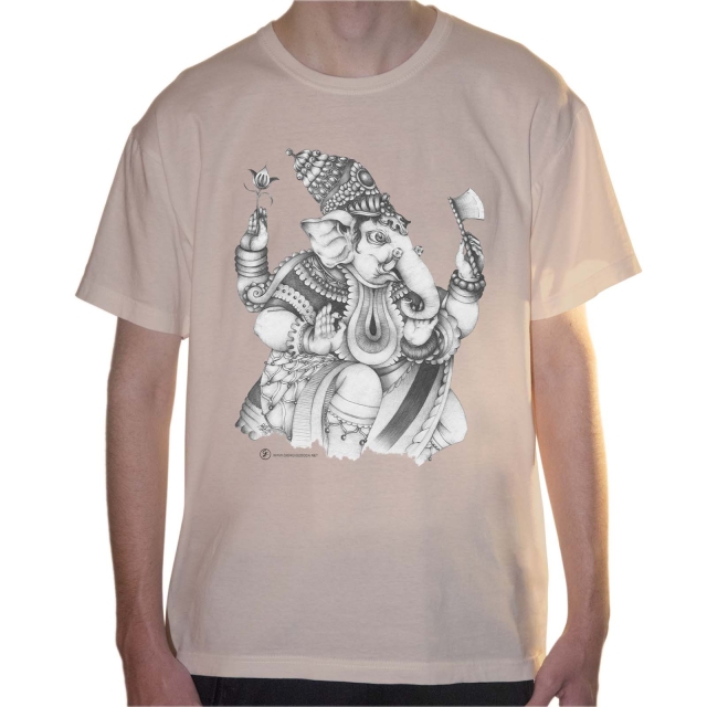 T-shirt uomo colore light-sand rappresentante Ganesha di Giorgio Zocca.