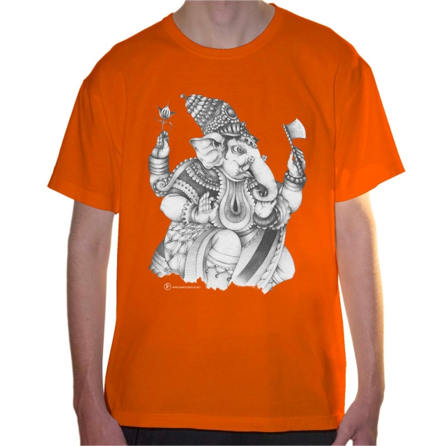 T-shirt uomo colore orange rappresentante Ganesha di Giorgio Zocca.