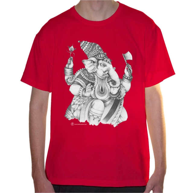 T-shirt uomo colore red rappresentante Ganesha di Giorgio Zocca.