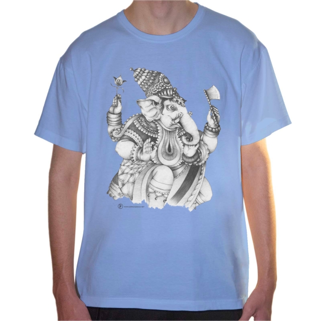 T-shirt uomo colore sky-blue rappresentante Ganesha di Giorgio Zocca.
