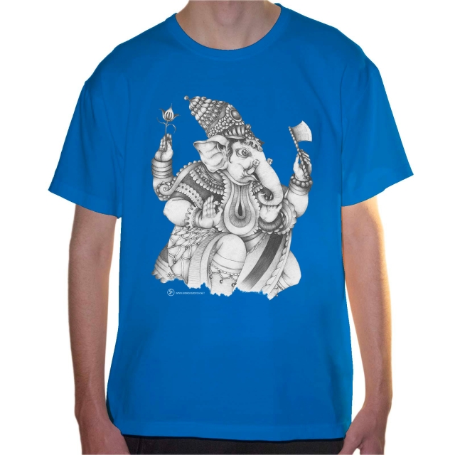 T-shirt uomo colore tropical-blue rappresentante Ganesha di Giorgio Zocca.