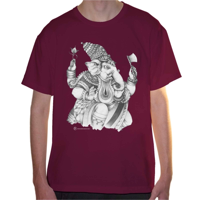 T-shirt uomo colore wine rappresentante Ganesha di Giorgio Zocca.