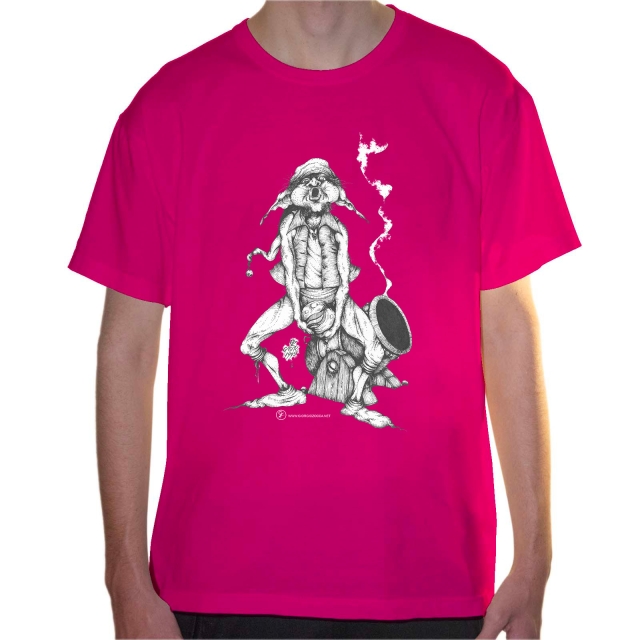 T-shirt uomo colore fuchsia rappresentante Tyromyces di Giorgio Zocca.
