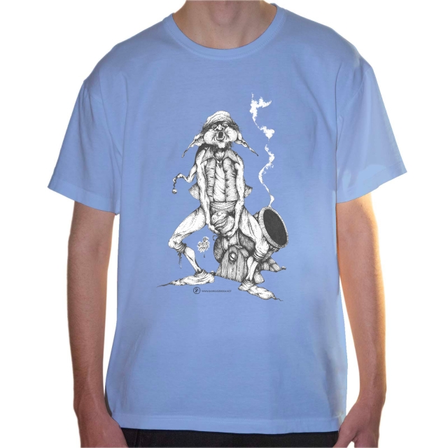 T-shirt uomo colore sky-blue rappresentante Tyromyces di Giorgio Zocca.