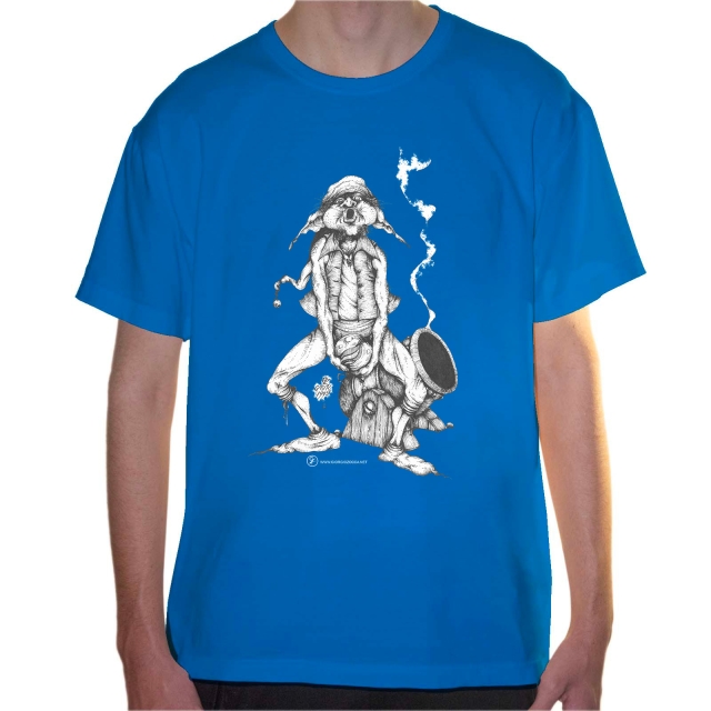 T-shirt uomo colore tropical-blue rappresentante Tyromyces di Giorgio Zocca.