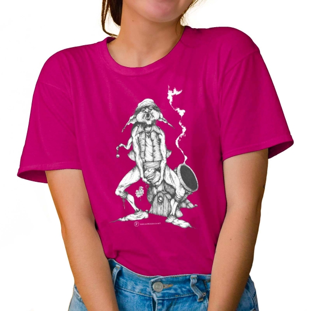 T-shirt donna colore fuchsia rappresentante Tyromyces di Giorgio Zocca.