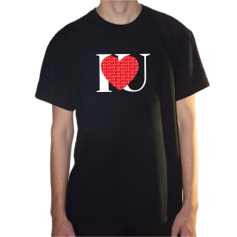T-shirt black interamente in cotone rappresentante I Love U di Logo